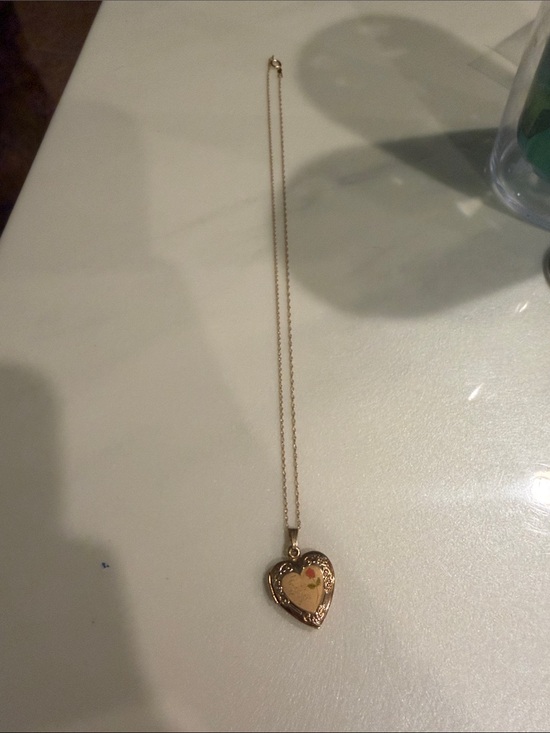 Zales Jewelry - NWOT 14K Yellow Gold Heart Locket Necklace with Tiny Pink Rose Accent